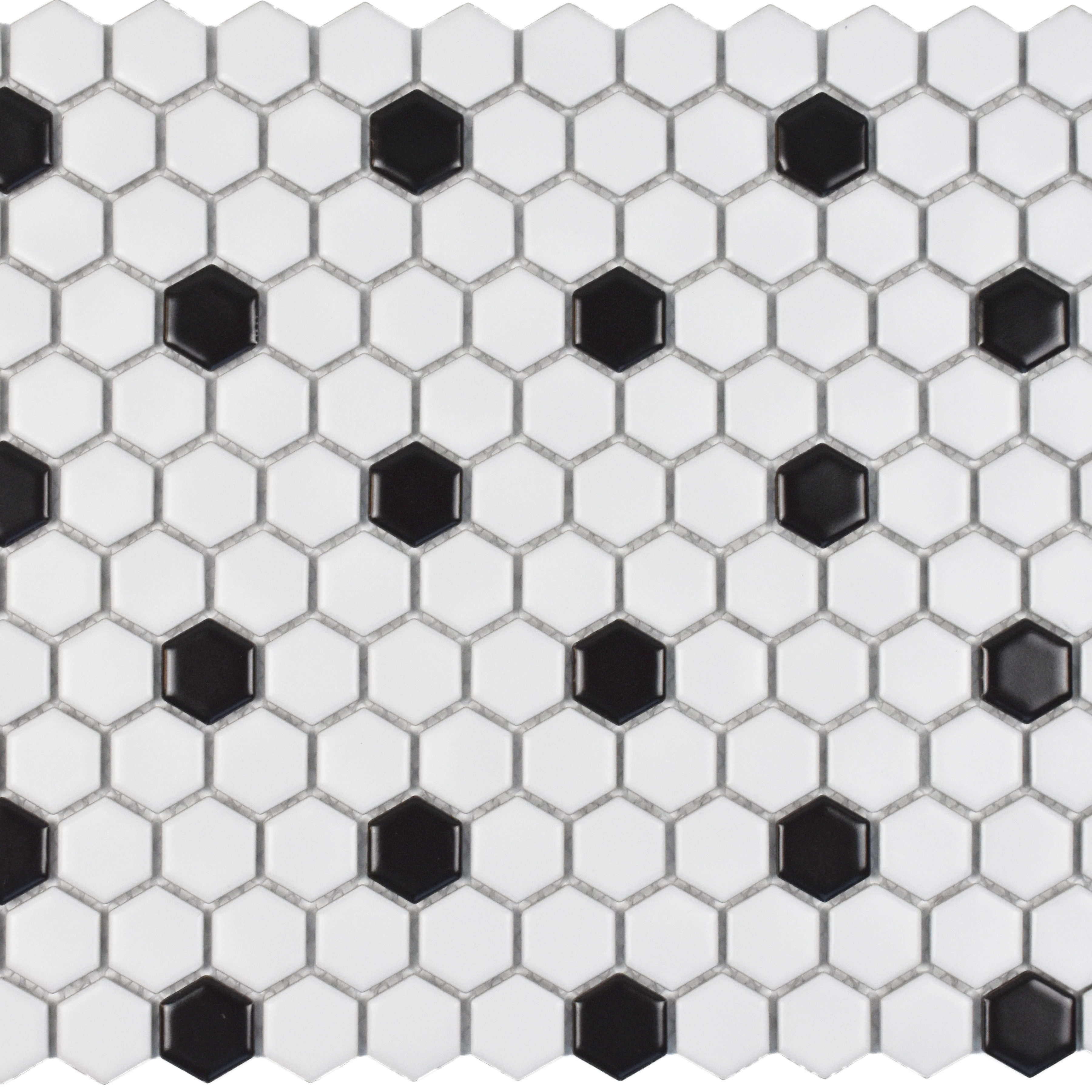 White & Black 1”x1” Matte Hexagon